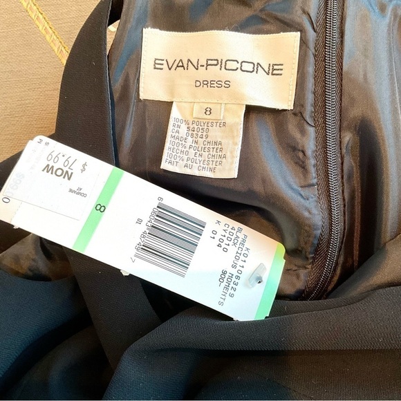Evan Picone Dress Cocktail Black Midi Front Halter Rhinestones NWT (8) - Picture 5 of 8